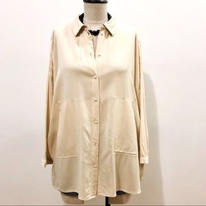 MSCH Copenhagen cream viscose button-down shirt dress. Size L. EUC